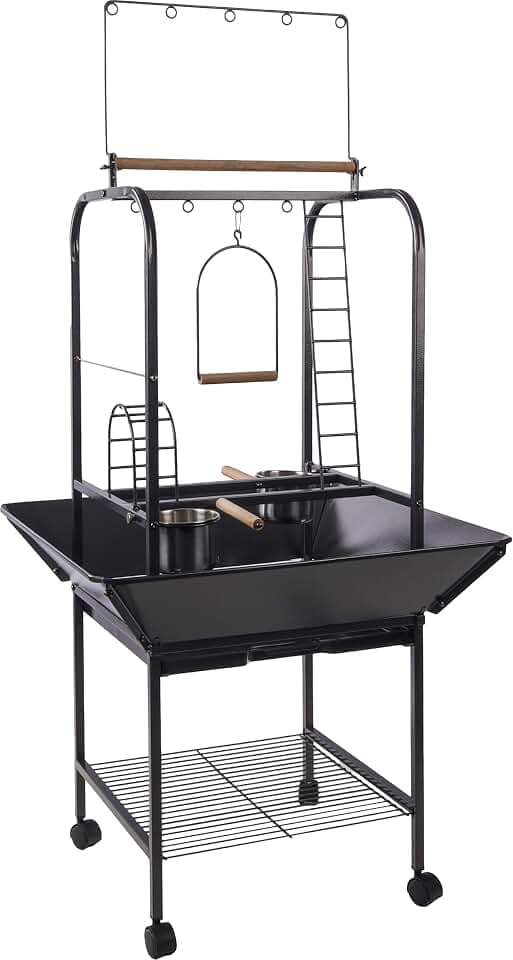 Flamingo Papageienkäfig – Vogelkäfig – 66x64x141 cm – mit Leiter, Schaukeln, Sitzstangen & Futternäpfen – mit Rollen & Auffangschürze Spielständer Wodan