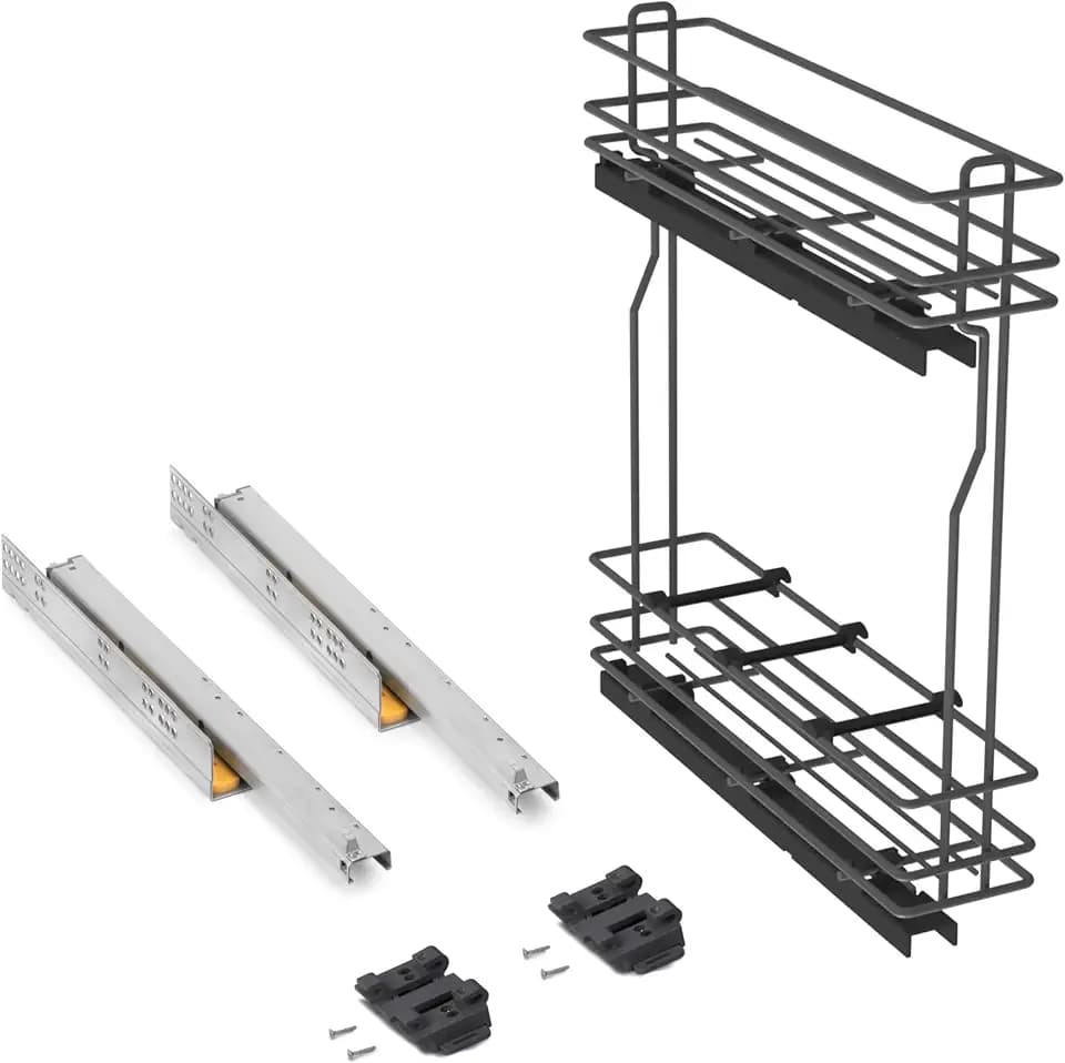 Emuca - Küchenmöbe Ausziehbarer Flaschenhalter, seitlich ausziehbar, sanftem Schließen,Modul 150mm, Grau anthrazit, Stahl