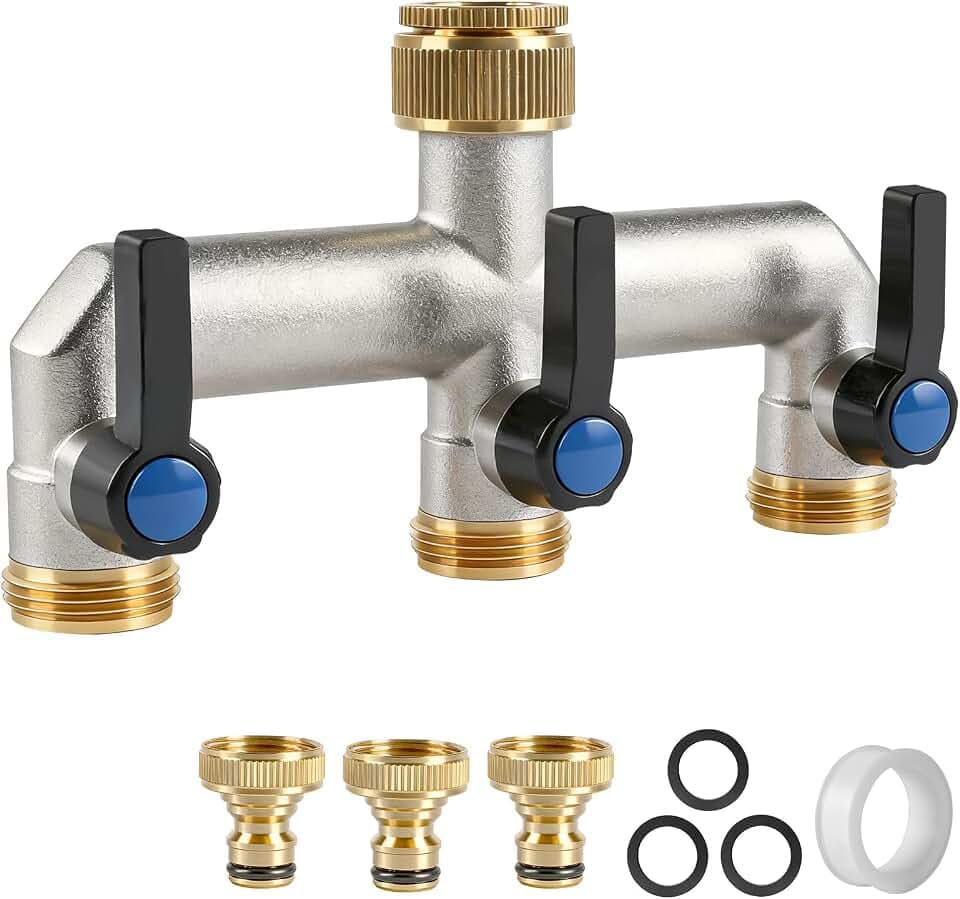 EXLECO 3 Wege Wasserverteiler G3/4" Wasserhahn Ventil mit 1/2" Adapter