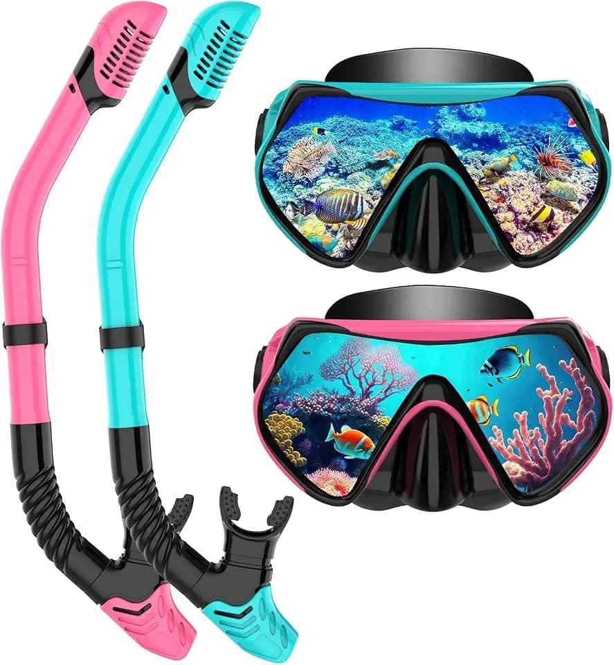 Schnorchelset Erwachsene, Schnorcheln Set mit Anti-Fog Taucherbrille und Dry Schnorchel, Professionelle Schnorchelmaske Tauchmaske aus Gehärtetem Glas für Schnorcheln