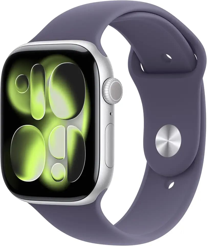 Apple Watch Series 11 [GPS 46mm] Smartwatch with Silver Aluminum Case with Purple Fog Sport Band - M/L. Sleep Score, Fitness Tracker, Health Monitoring, Always-On Display, Water Resistant