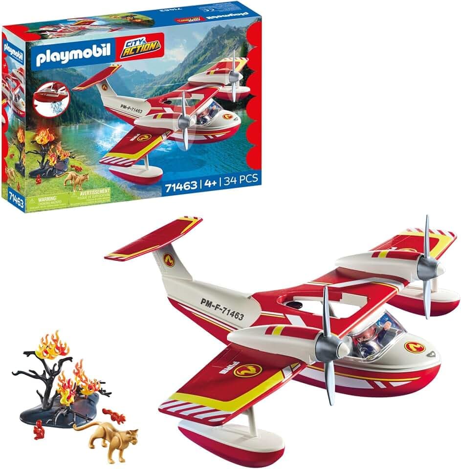PLAYMOBIL | City Action | Feuerwehrflugzeug mit Löschfunktion | Heldenhafte Rettungsmissionen | Inklusive Feuerwehrmann und vielfältigem Zubehör | Für Kinder ab 4 Jahren | 71463
