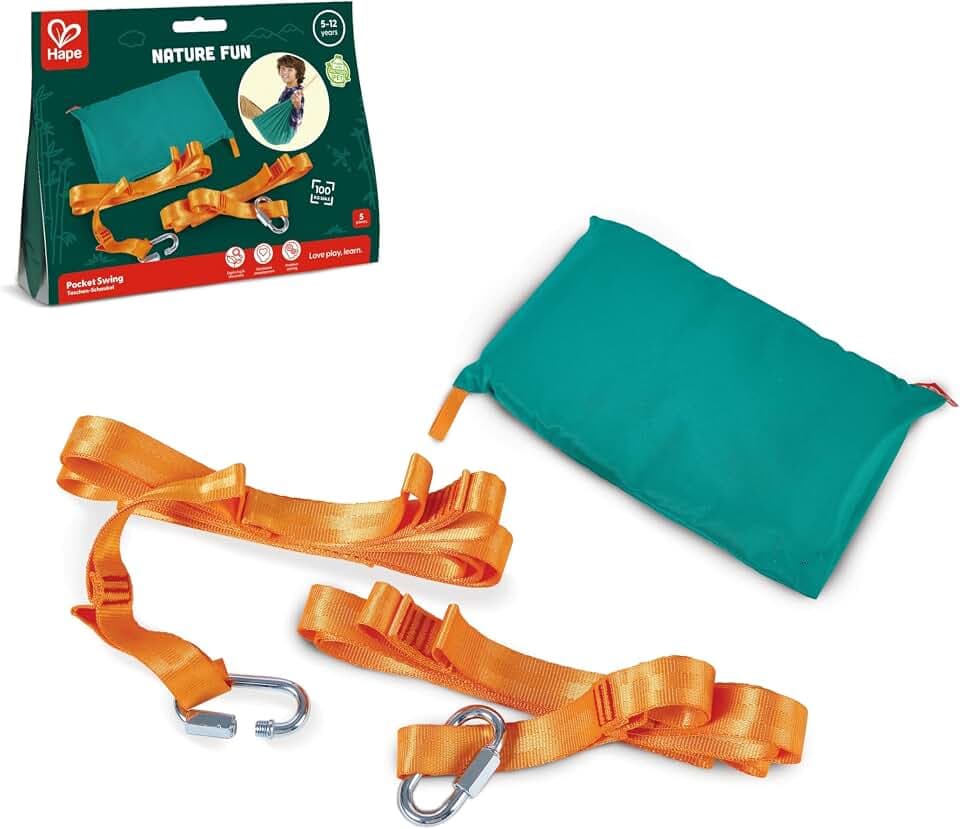 Hape Nature Fun Taschen Schaukel - mit Aufbewahrungstasche, Outdoor Schaukel, tragbare Hängeschaukel, Gartenspielzeug, Abenteuer- und Kletterspielzeug, bis 100 kg, für Kinder ab 5 Jahre