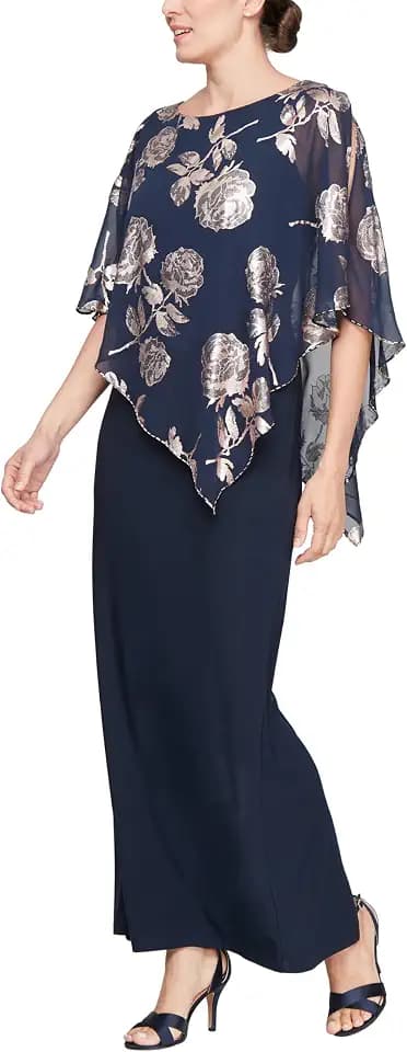 S.L. Fashions Womens Long Cape Mother of The Bride Dress, Formal Gown