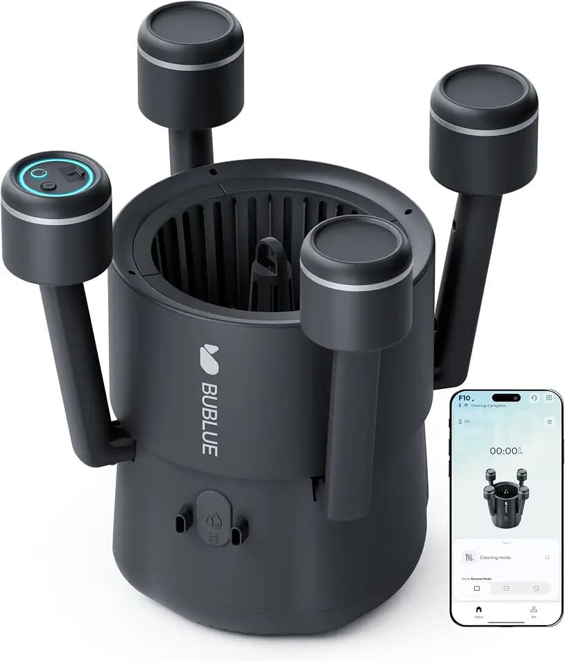 BUBLUE BuVortex V5 Pool Skimmer Roboter,Poolroboter Akku mit App-Steuerung,5-Liter-Filter, Zwei Reinigungsmodi, KI-Navigation,ideal für eingelassene und Aufstellpools,Schwarz