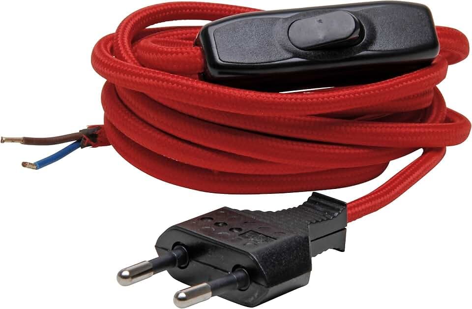 Kopp Textil-Zuleitungskabel mit Euro-Stecker und Schalter rot 2m, 140312092
