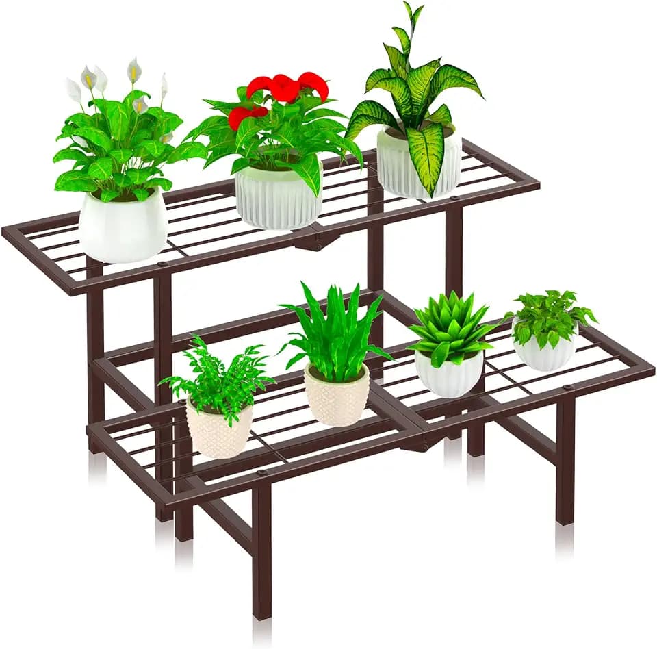 Metal Plant Stand Indoor Outdoor, 2 Tier 1 Pack Flower Stand,Brown
