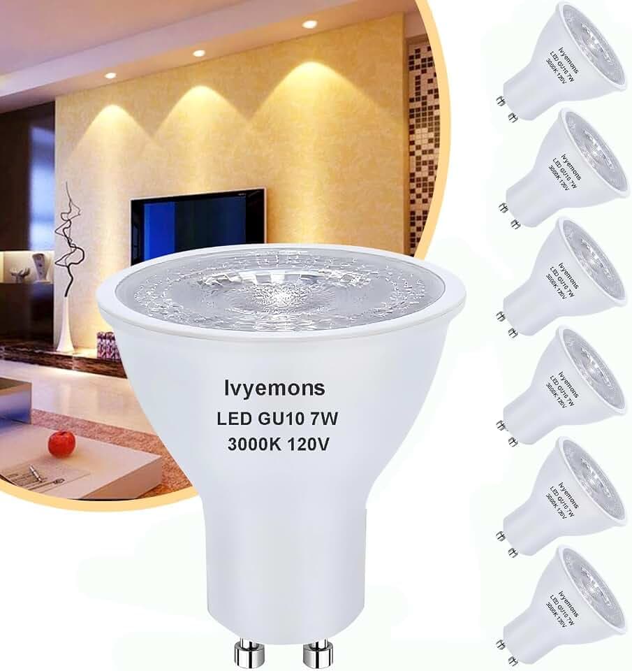 LED GU10 Bulbs Dimmable 7W 38° Spot 3000K 6 Pack for Track Lights