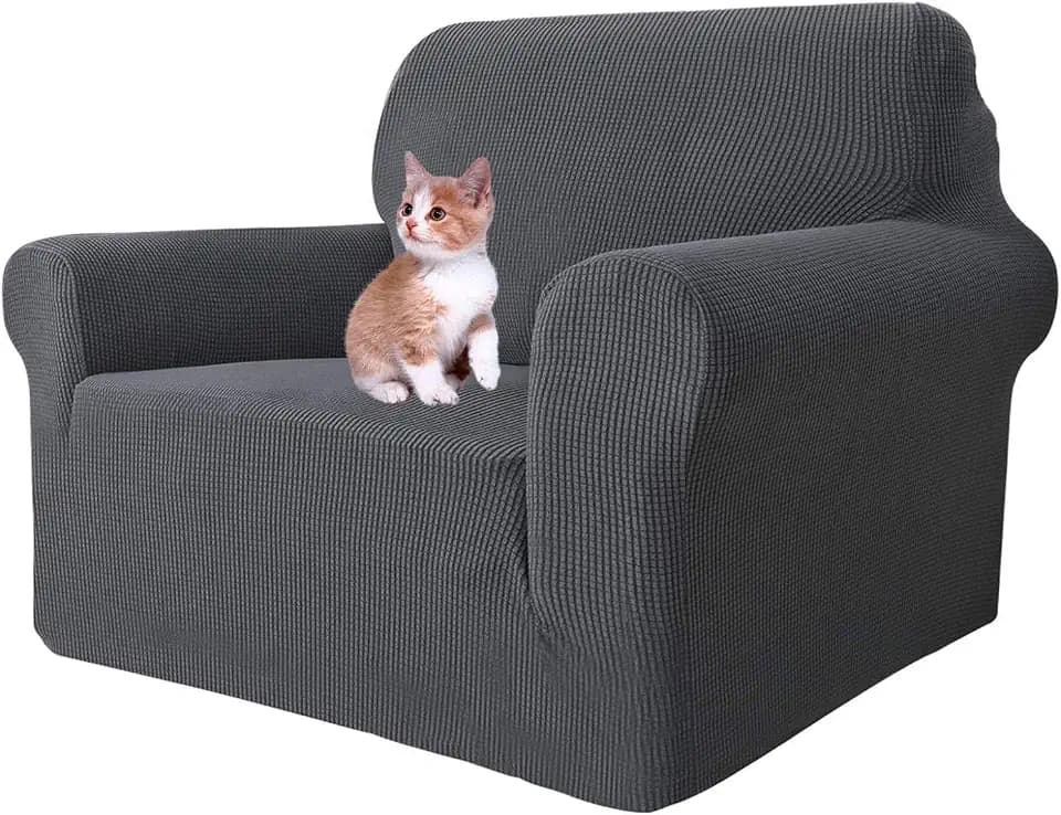 MAXIJIN Super Stretch Stuhlbezüge für Wohnzimmer, 1-teiliger Universal Stuhlbezug mit Armlehnen Jacquard Spandex Stuhlschutz Hunde Haustierfreundliche Sofa Couch Sesselbezug (1 Sitzer, Dunkelgrau)