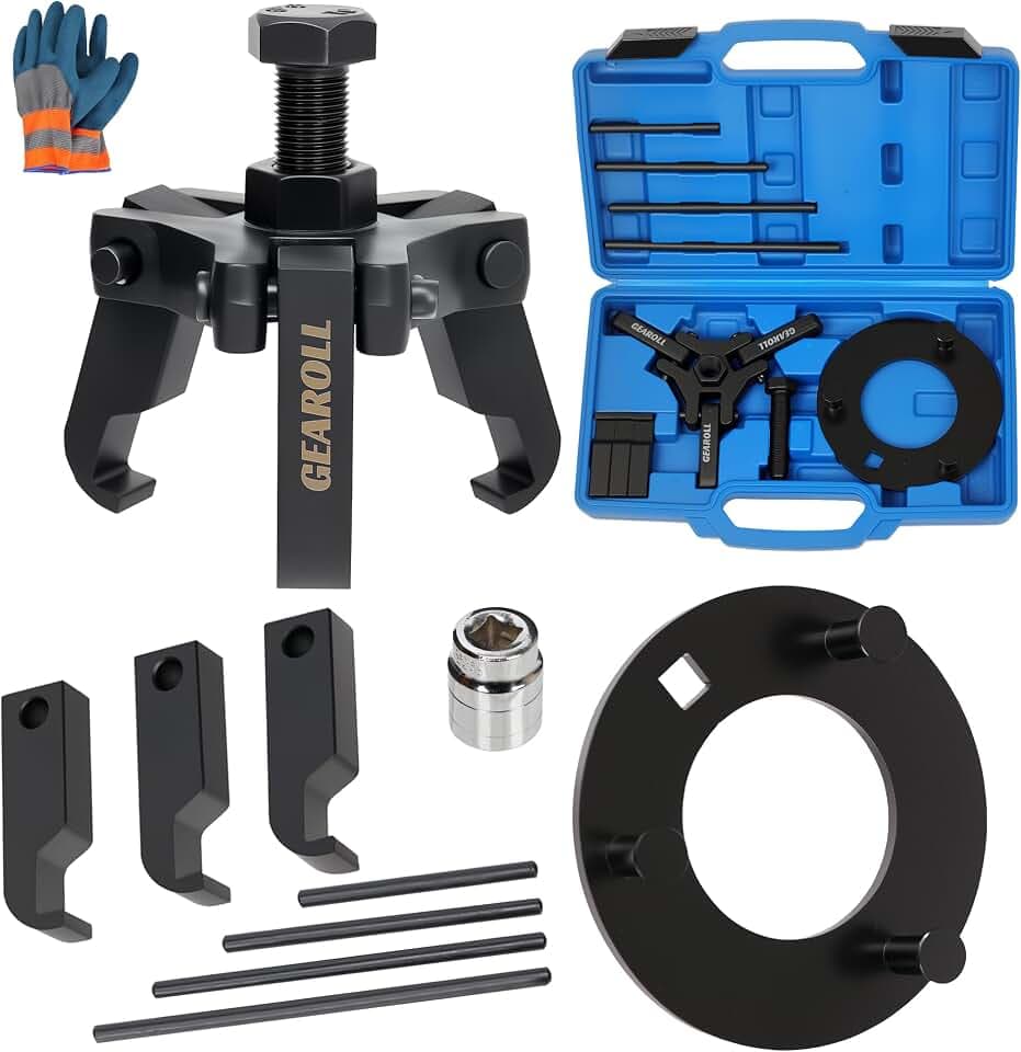 Harmonic Balancer Puller Installer Kit Set, Adjustable 3-Jaw Puller for Removing Harmonic Damper Pulley Compatible with Chevy GM Chrysler Ford ect
