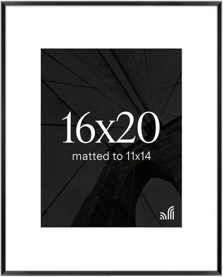 Americanflat 16x20 Picture Frame - Matted to 11x14 - Metal - Black