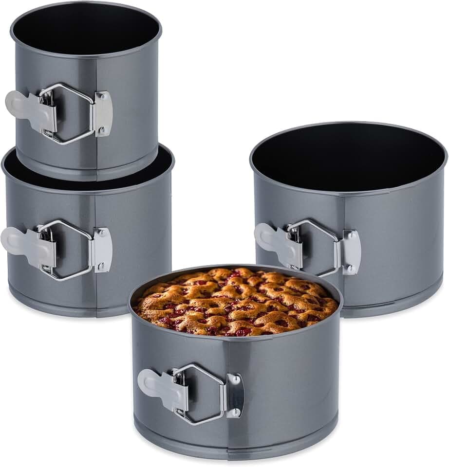 Relaxdays Springform Set, 4-teilig, Ø 12, 14, 16, 18 cm, Carbonstahl, Antihaftbeschichtung, runde Backformen, anthrazit