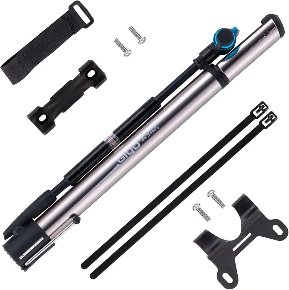 GIYO GM741 High Precision Bike Pump with Gauge - Portable Floor Pump, Durable & Lightweight for Mountain & Road Bikes, 140 PSI, Universal Valve Compatibility