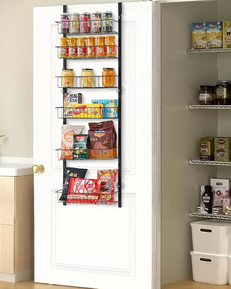 VEVOR Speisekammer-Organizer, 6-stöckige Speisekammer-Organisation und Aufbewahrung, robustes Gewürzregal aus Stahl, verstellbare Wand-Gewürzregale, für Zuhause, Küche, Waschküche, Badezimmer, Schwarz