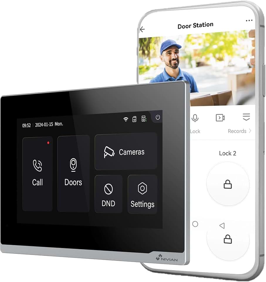 NIVIAN Zusätzlicher 17,8 cm (7 Zoll) Monitor für intelligente Video-Türsprechanlage, Full HD-Touchscreen, kompatibel mit NVS-VIDEOINTERCOM-2W, 2-Draht-Verbindung, WLAN-App Tuya