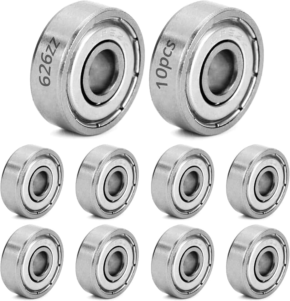 QWORK® 10 Stück 626ZZ Kugellager, Metall Double Shielded Miniatur Rillenkugellager, 6x19x6mm, Kohlenstoffstahl
