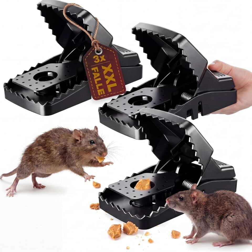 Hestya XXL Rattenfalle 21cm – 3er Pack Große Schlagfalle für Ratten, Wiederverwendbar, Heavy Duty, Effektive Falle, Schwarz