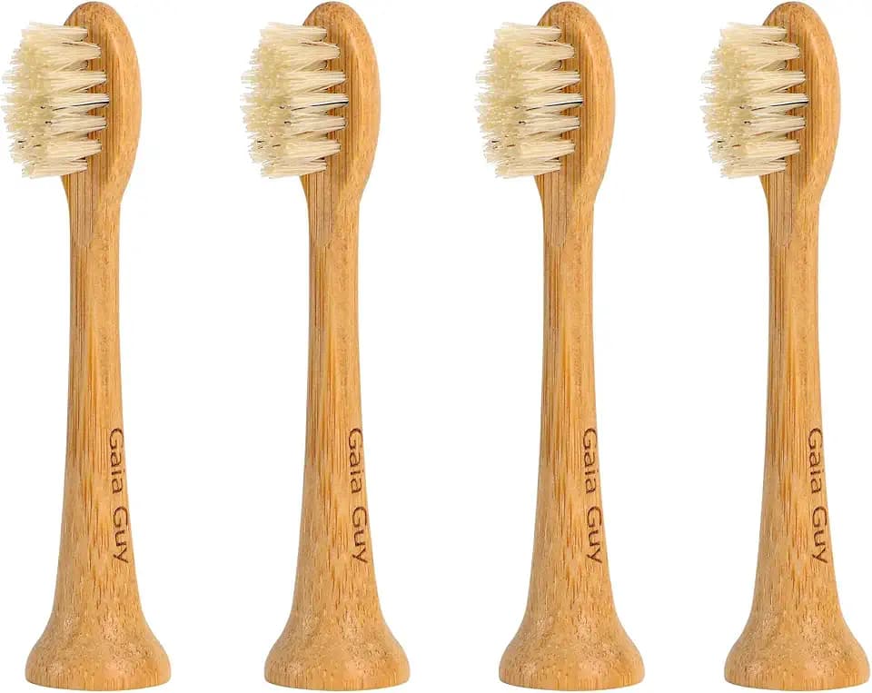 Gaia Guy Natural Bamboo & Boar Bristle Electric Toothbrush Head 4-Pack | Compatible with Philips Sonicare | Truly Biodegradable (No Hidden PLA & No Nylon) for an Eco-Friendly Clean