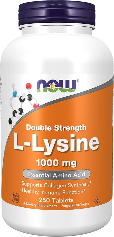 NOW Supplements, L-Lysine 1,000 mg, Double Strength, Amino Acid, 250 Tabs