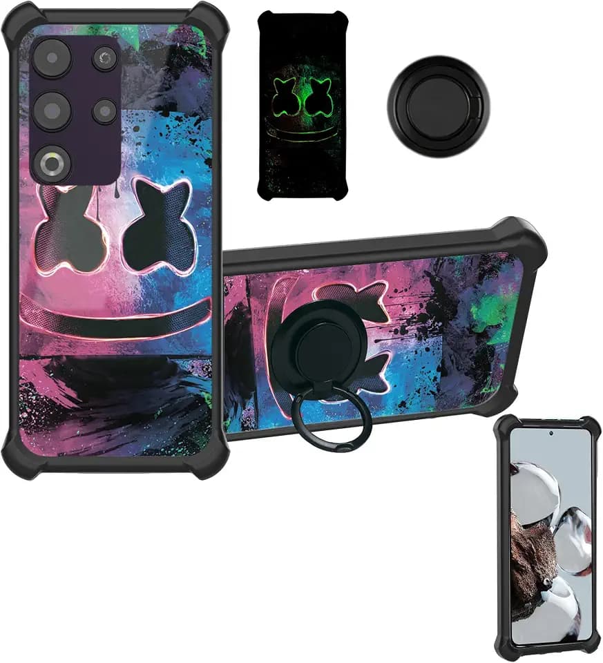 Aroepurt Nuu N30 Case Compatible for Nuu Mobile N30 Phone Case Cover [with Tempered Glass Screen Protector][Hard PC + Soft Silicone][Ring Support] [Luminous Effect] YGH-BQ