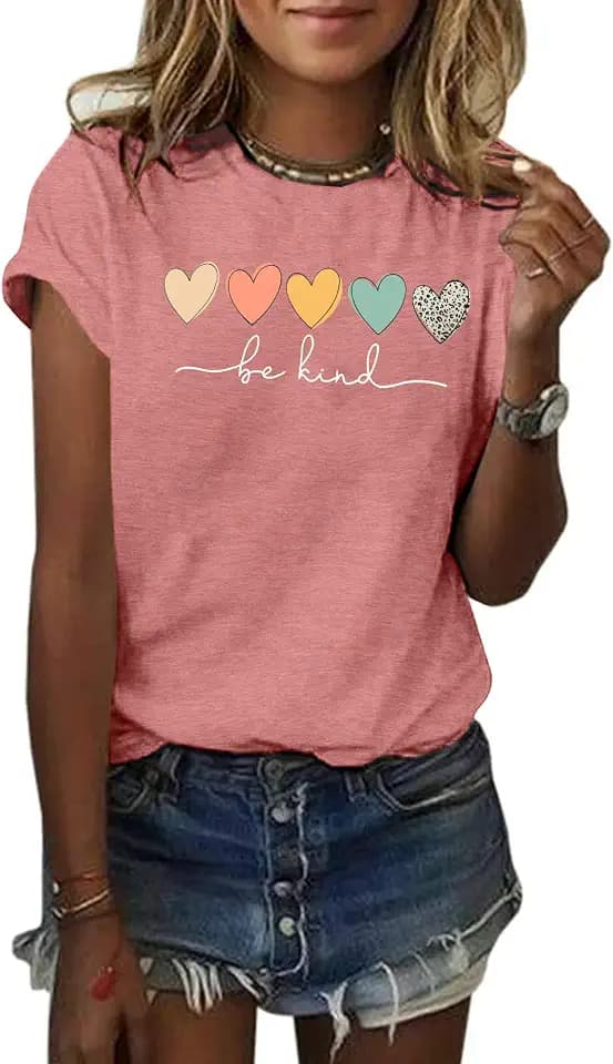 GEMLON Graphic T-Shirts for Women Loose Print Short Sleeve Tops Summer Casual Tees Shirt