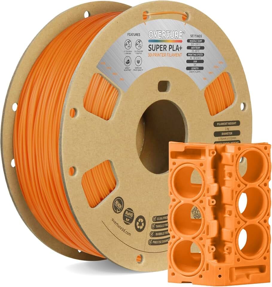 OVERTURE Super PLA+ Filament 1.75mm 1kg Spule Orange