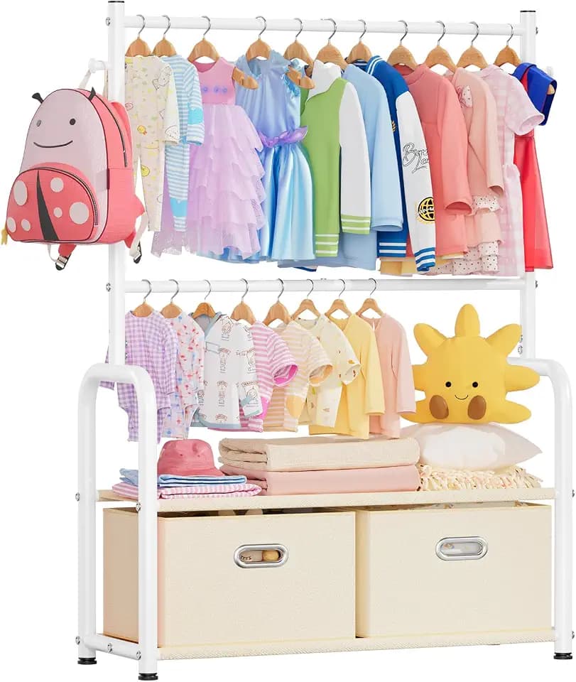 Kids Clothing Rack 2 Tier Baby Closet Toddler Dress up Racks