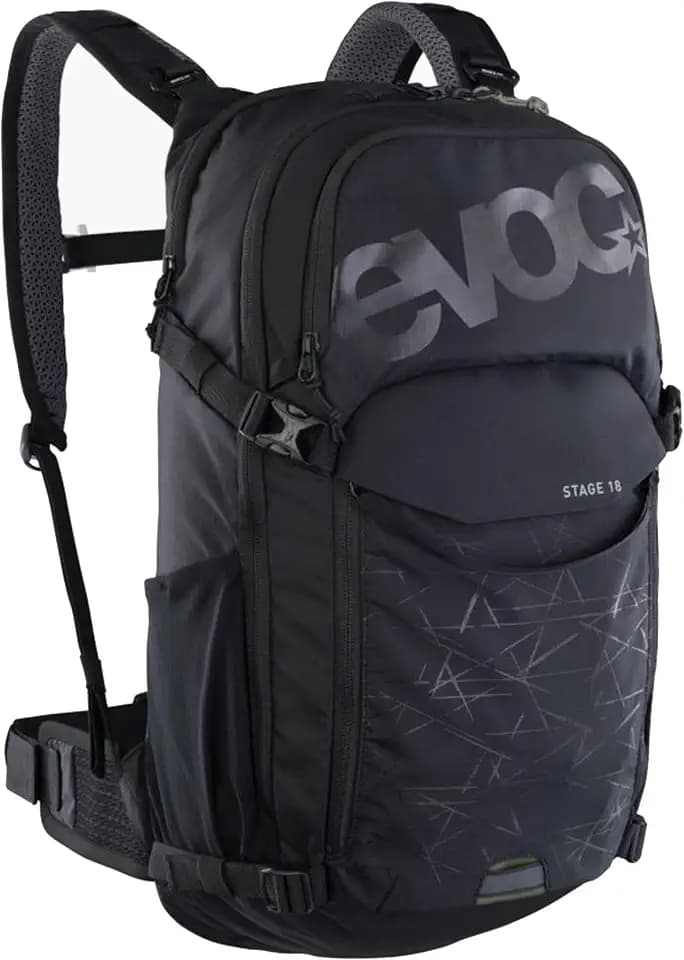 EVOC STAGE 18, Backpack (verstellbare Schultergurte durch BRACE LINK, AIR FLOW CONTACT SYSTEM, inkl. Trinkblasenfach, Werkzeugfach und Komprimierungsgurte, One Size)