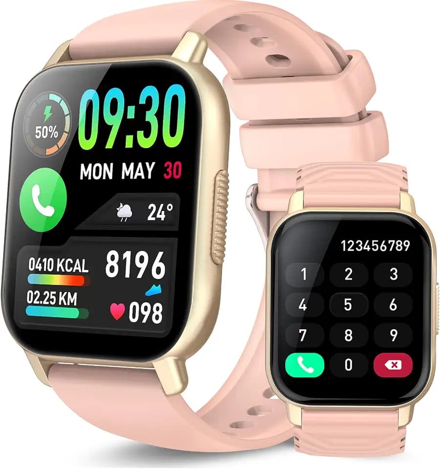 Smartwatch Damen Herren mit Telefonfunktion, 1.85'' Zoll HD Smart Watch, 112+ Sportmodi Sportuhr mit Pulsuhr/Schlafmonitor, IP68 Wasserdicht Fitnessuhr mit Information Erinnerung für iOS Android, Rosa