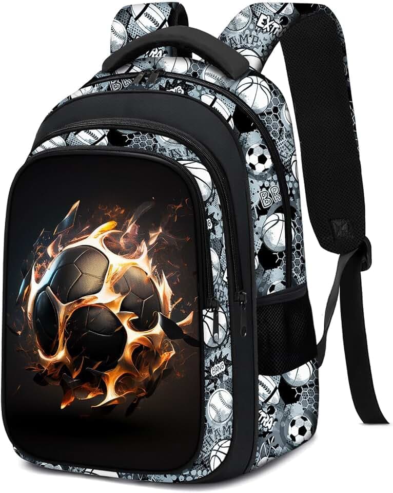 School Backpack for Boys - Soccer Boys Backpack for Kids Children Teens Elementary Middle School - 17″ Sport Bookbag Travel Back Pack for Age 6-18