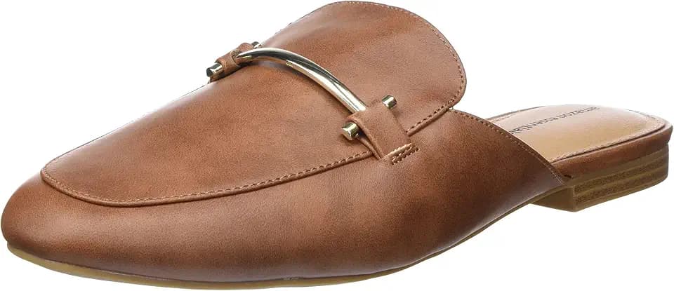 Amazon Essentials Women's Slip-on Backless Buckle Mule Loafer, Beige Crocodile Leather