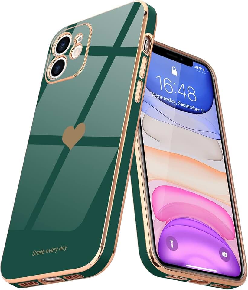 Teageo Hülle für iPhone 11 Stoßfest Frau Herzmuster, Dunkelgrün