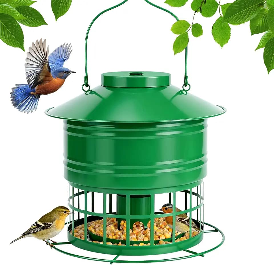 Bird Feeder for Outdoors, Squirrel Proof Bird Feeder for Outside 10LB Metal Caged Wild Bird Feeder with 32 Feeding Ports, Hanging Birdfeeder for Small Birds, Cardinals, Bluebirds, Finches (Green)