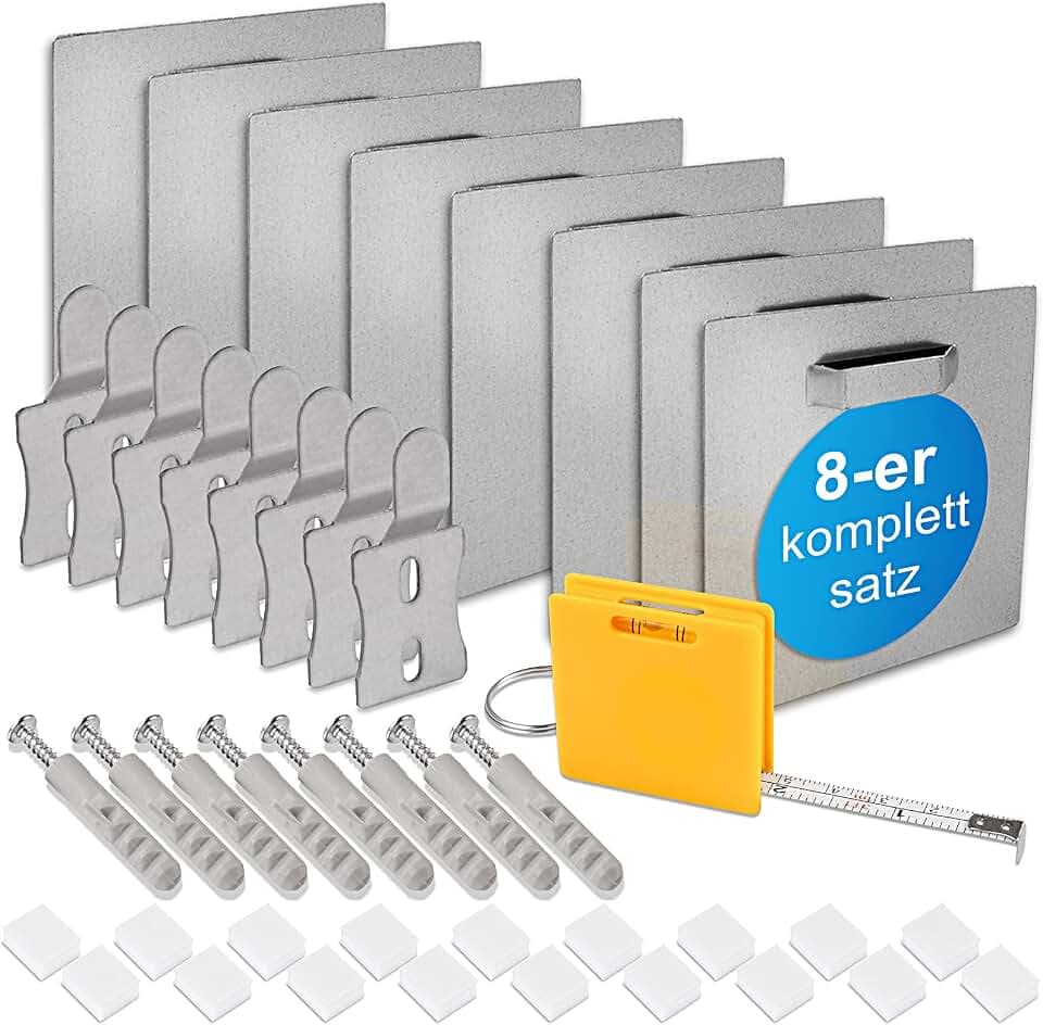 Alu Dibond und Acrylglas Aufhängung, selbstklebende Bildaufhängung spiegelhalterung - Befestigungsset zum Aufhängen für Bilder oder Spiegel, bis zu 8kg (8er Set)