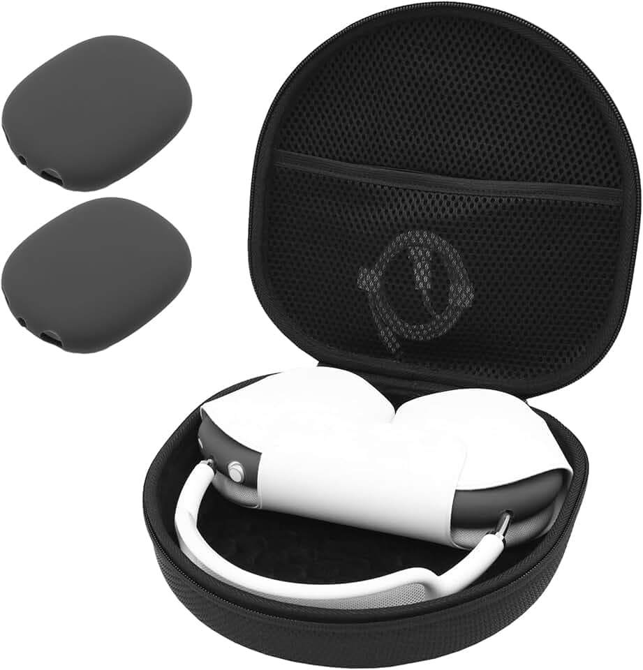 ProCase Hart Kopfhörer Tasche für AirPods Max mit 2 Smart Silikon Schutzhüllen, Hardshell Eva Tragetasche Headset Hülle Case -Schwarz