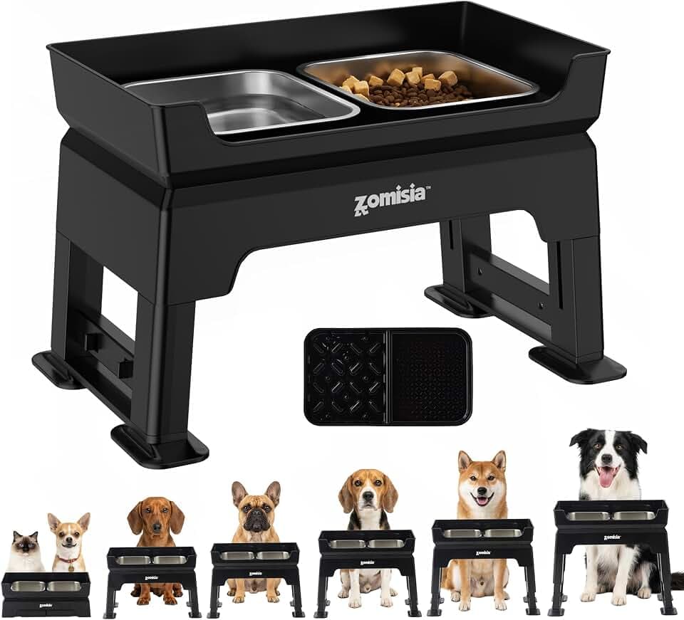 ZOMISIA 3-in-1 Hundenapf Erhöht, 6 Höhenverstellbar Futterstation 17-40cm
