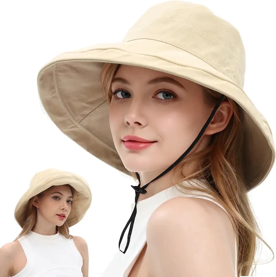 100% Cotton Sun Hats for Women Reversible Wide Brim Summer Sun Hat