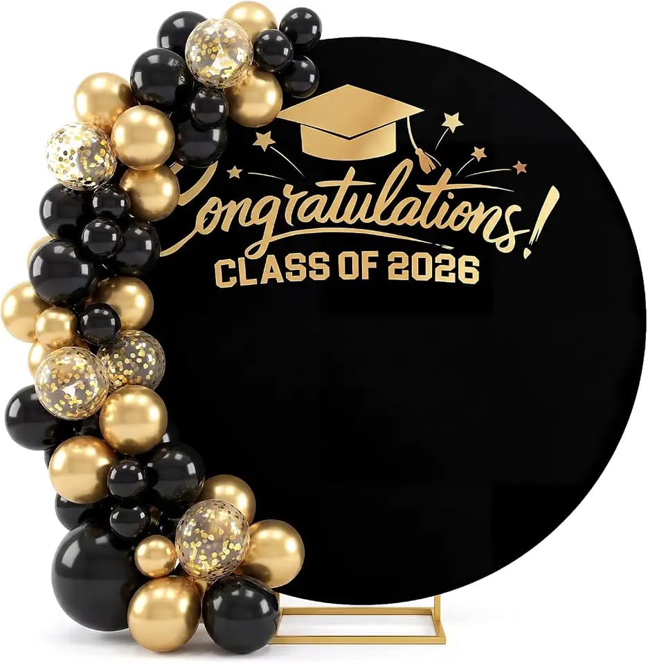 Frienda 2026 Graduation Round Backdrop Cover 7.2 ft Arch Decor, Black Gold