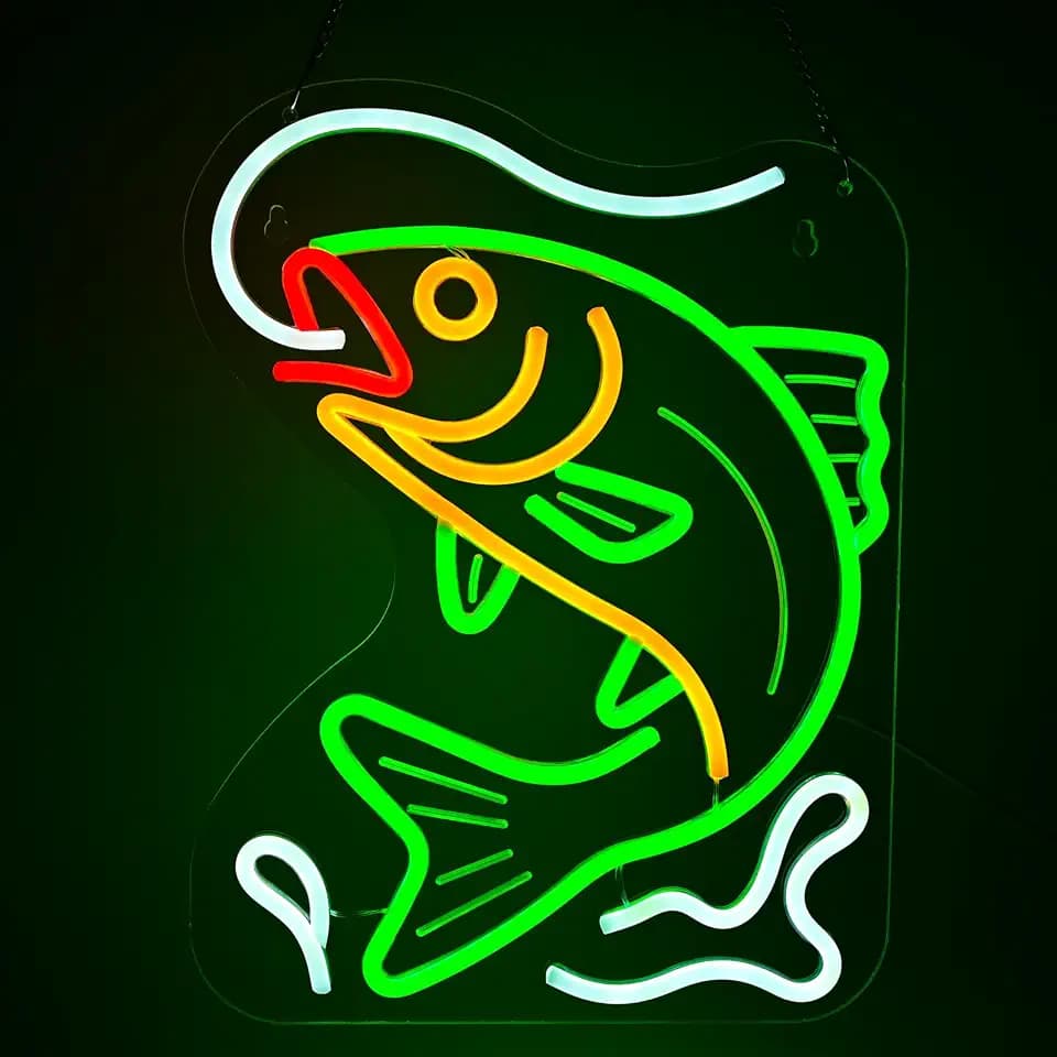 Fishing Neon Sign, Dimmable Fish LED Light for Wall Decor, 15.1x11.5 Inches