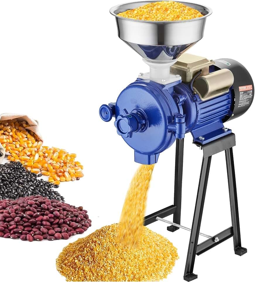 VEVOR elektrische Getreidemühle Gewürzmühlen 3 kW, kommerzielle Maismühle mit Trichter, Pulvermaschine mit einstellbarer Stärke, Hochleistungs-Futtermehl-Müslimühle, Weizenmühle, Trockenmühle
