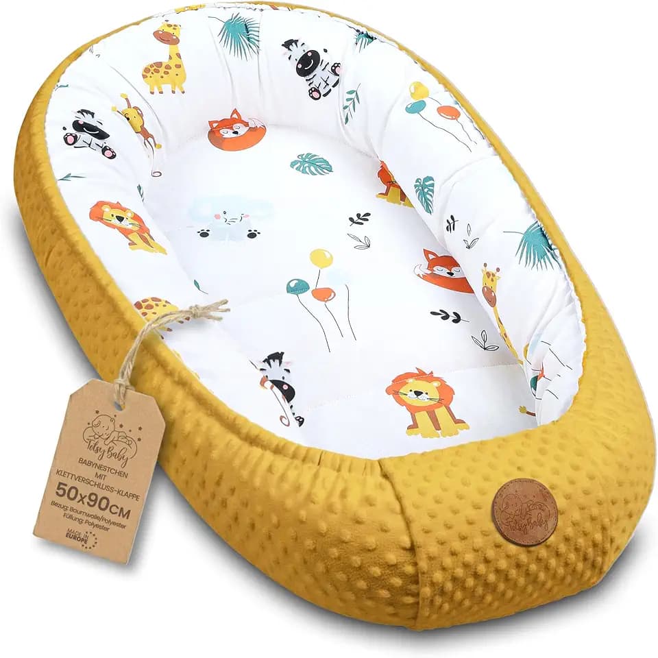 Warmes Nestchen Baby 90x50 cm - Kuschelnest Neugeborene Nestchen Winter/Herbst Kokon Babynest Safari Toffee
