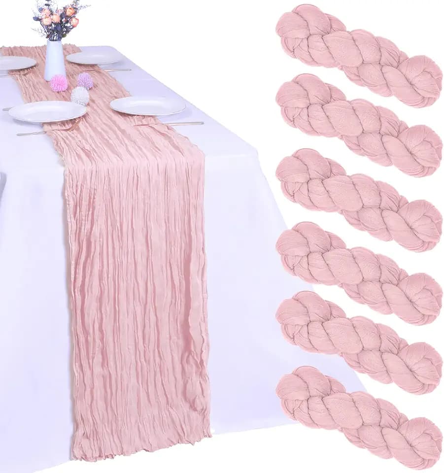 6 Pack Pink Cheesecloth Table Runner 35 x 120 Inch
