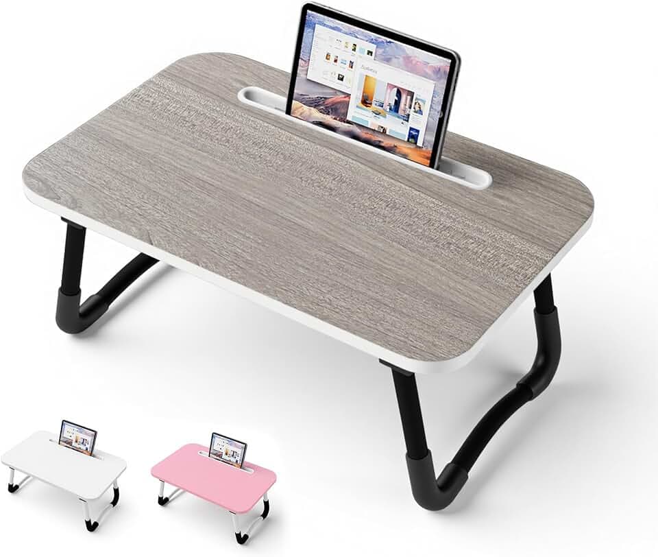 Small Laptop Bett Tisch - Laptoptisch 48 x 30 cm als Frühstückstablett, zum Essen, Lesen, Schreiben, Arbeiten, Laptop Ständer für Bett, Sofa, Büro und Zuhause (Grey)