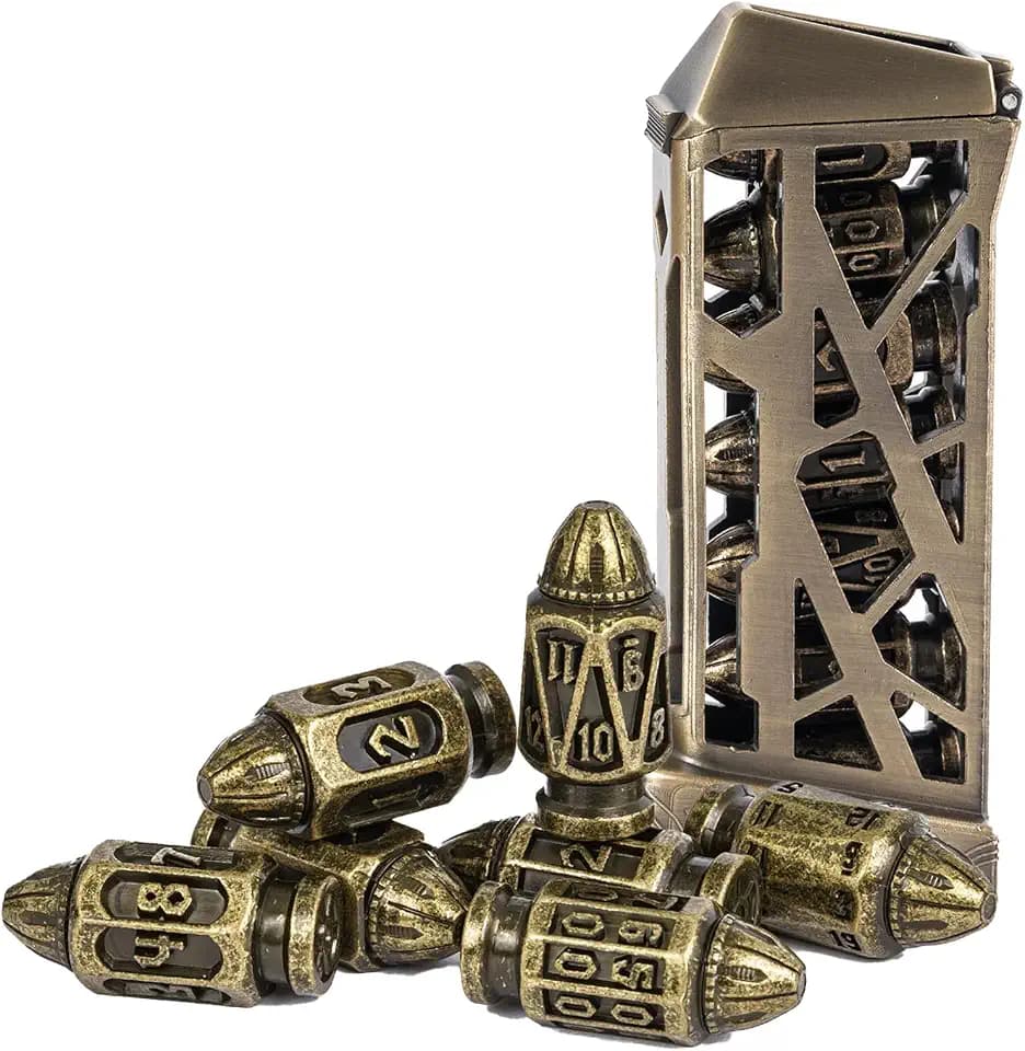 UDIXI Metal DND Bullet Dice Set, Polyhedral Bullet Metal Dice Set Bronze