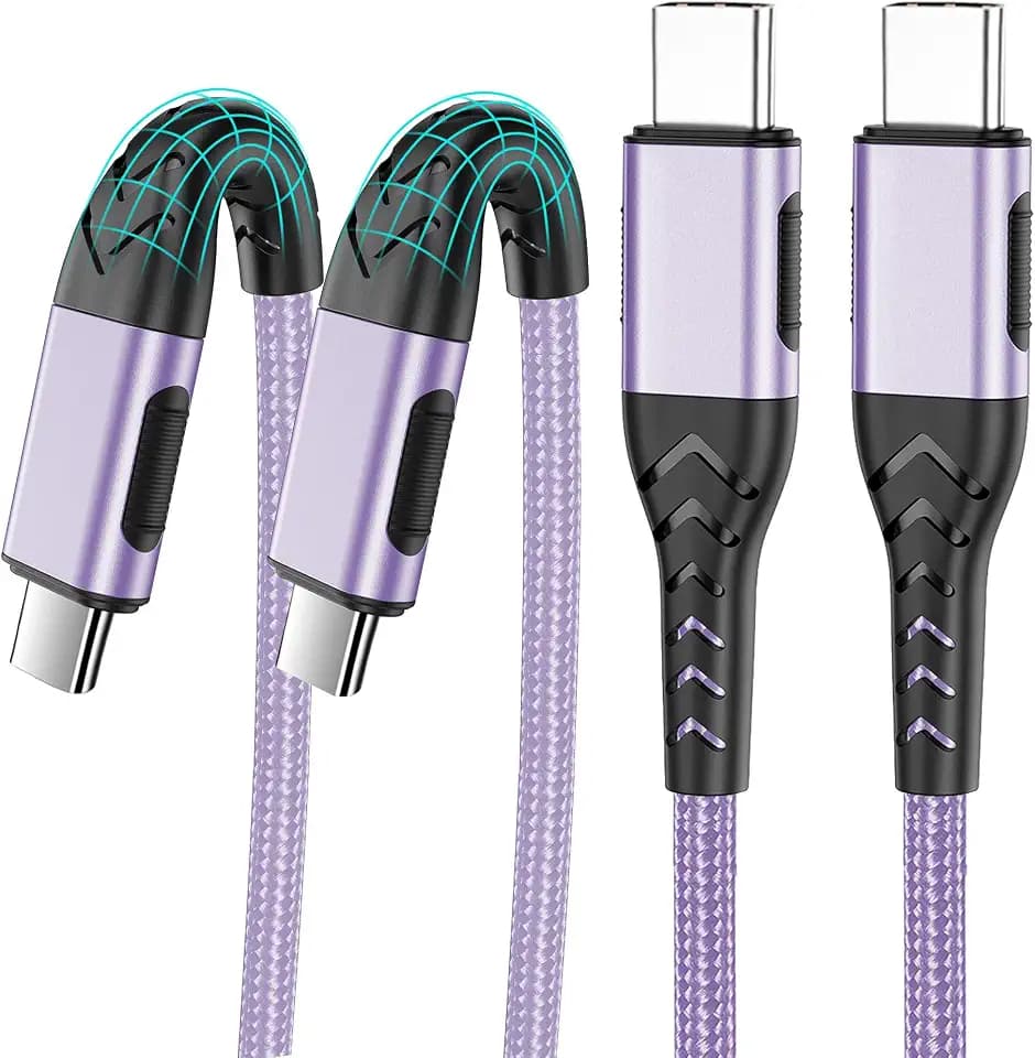 Durcord USB C to USB C Cable, 2Pack 100W 6ft USB C Charger Cable Fast Charging for Android/Phone/Pad, Type C to Type C Charger Braided USB Cable Compatible with Phone 16/15 Pro Plus Max Purple