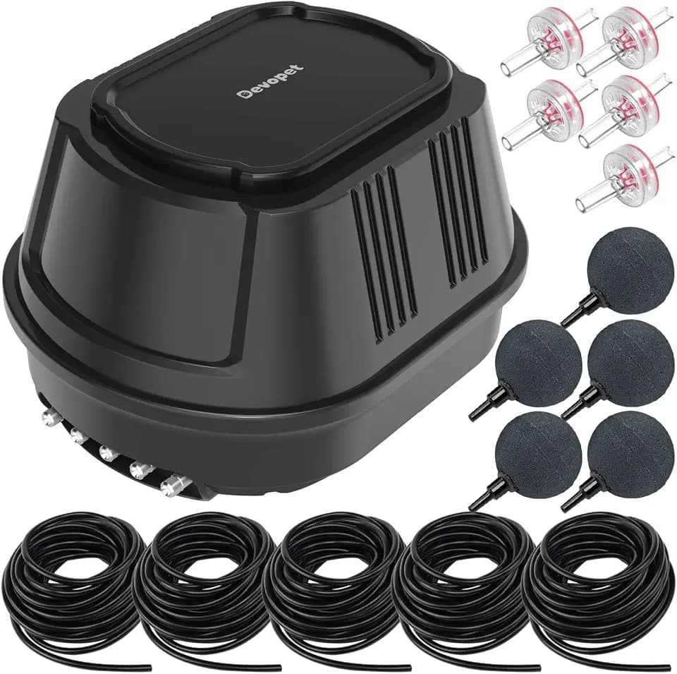 Pond Aerators for Outdoor Koi Ponds, Air Pump for Pond up to 3500 Gallons, All-in-One Flow Adjustable Pond Aeration Kit Pond Deicer with Double Outlet Airline Tubing Air Stones Check Valves