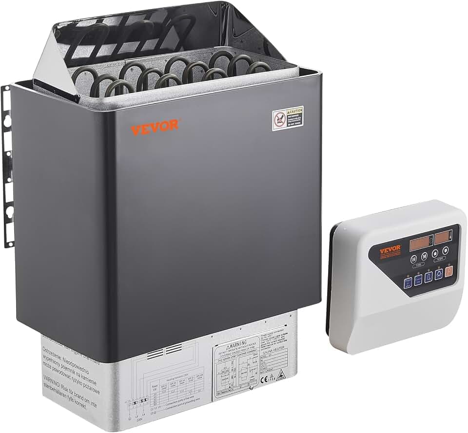VEVOR Saunaofen, 6 kW, 400 V, 3N tragbarer Saunaofen für drinnen & draußen mit 3-Stunden-Timer, digitaler Regler für 5–9 m³ großes Zuhause, gewerbliche Nutzung in Hotel-Spa-Duschen, max. 110 °C