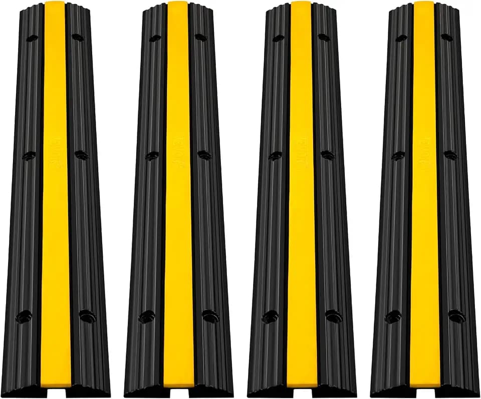 Happybuy 4 Pack of 1-Channel Rubber Cable Protector Ramps Heavy Duty 18000Lbs Load Capacity Cable Wire Cord Cover Ramp Speed Bump Driveway Hose Cable Ramp Protective Cover
