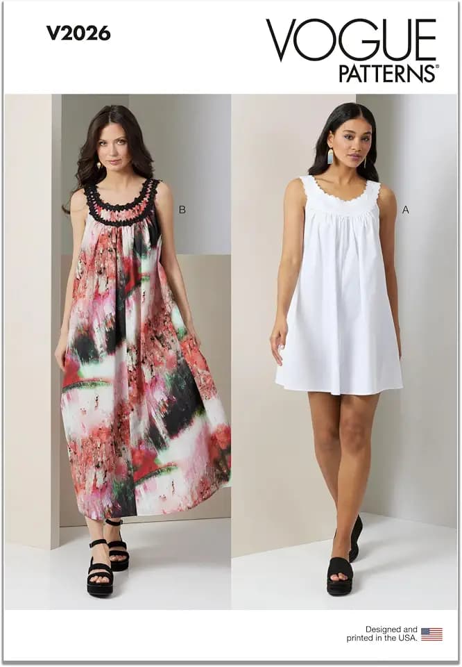 Vogue V2026U5 Misses' Loose-Fitting Flared Tent Dress Sewing Pattern Packet, Design Code V2026, Sizes 16-18-20-22-24