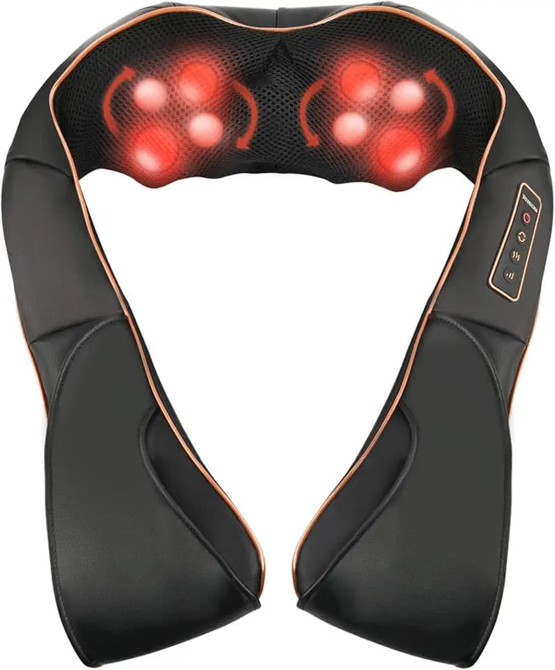 Nackenmassagegerät Shiatsu Massagegerät Nacken Schulter mit Wärme - Elektrisch Rückenmassagegerät mit 3D-Rotation Massage, 3 Einstellbaren Geschwindigkeiten für Haus Büro Auto - EU Stecker